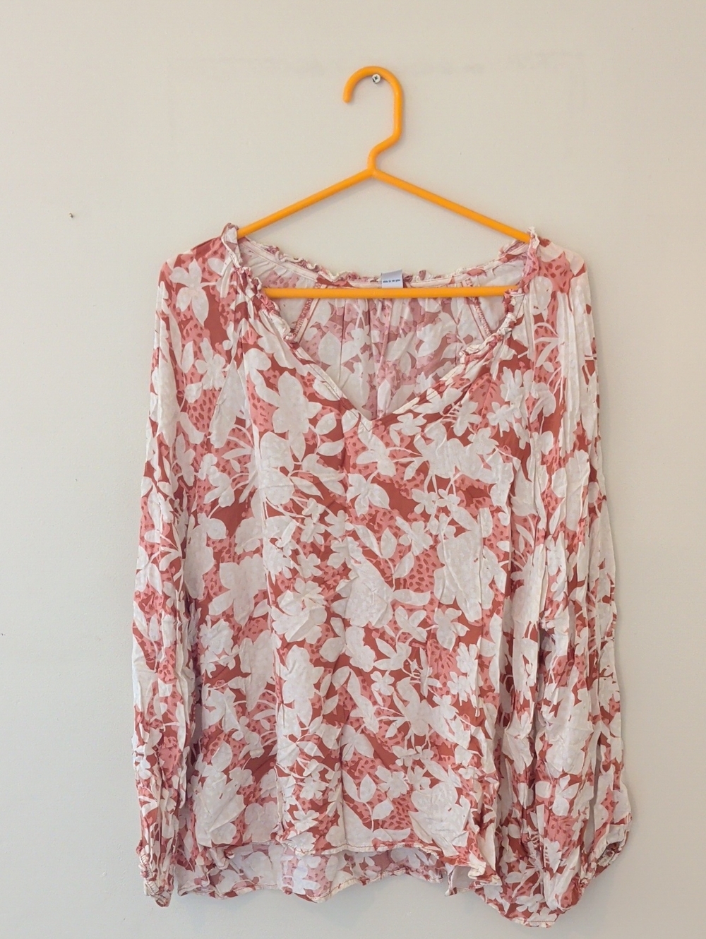 Old Navy Pink and White Floral V-Neck Blouse